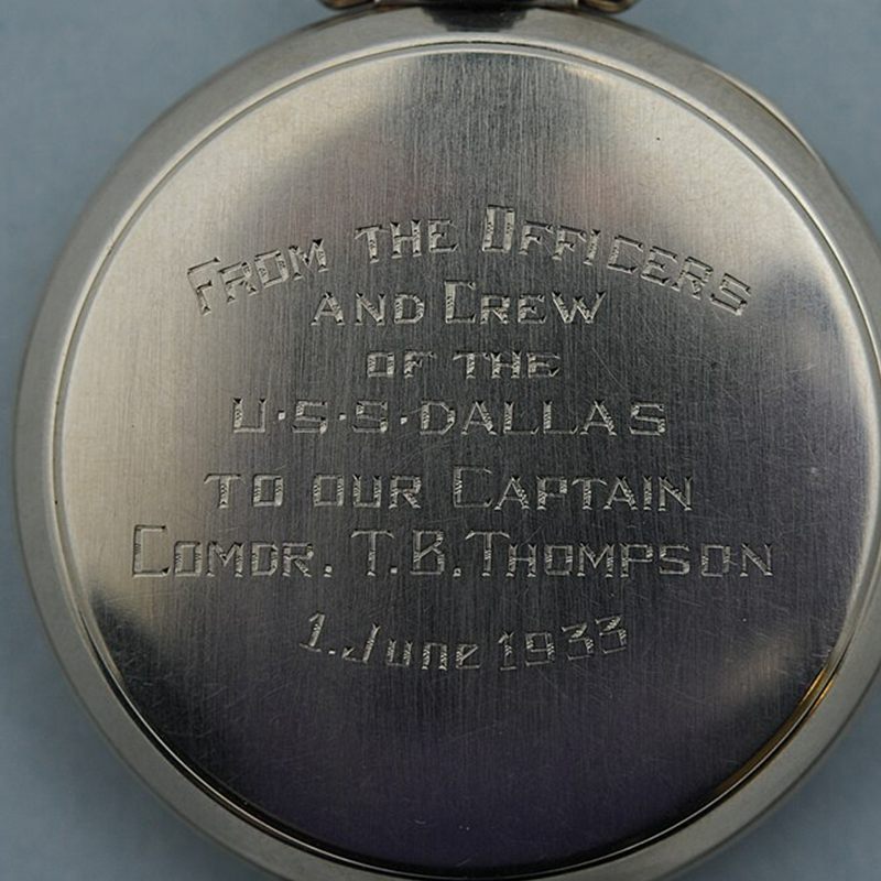 Engraved pocket watch case back, a 1933 presentation piece
